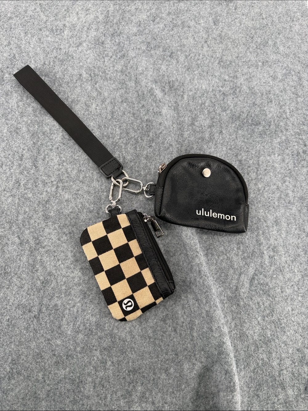 Lululemon double coin purses black leather an blk and cream checkered